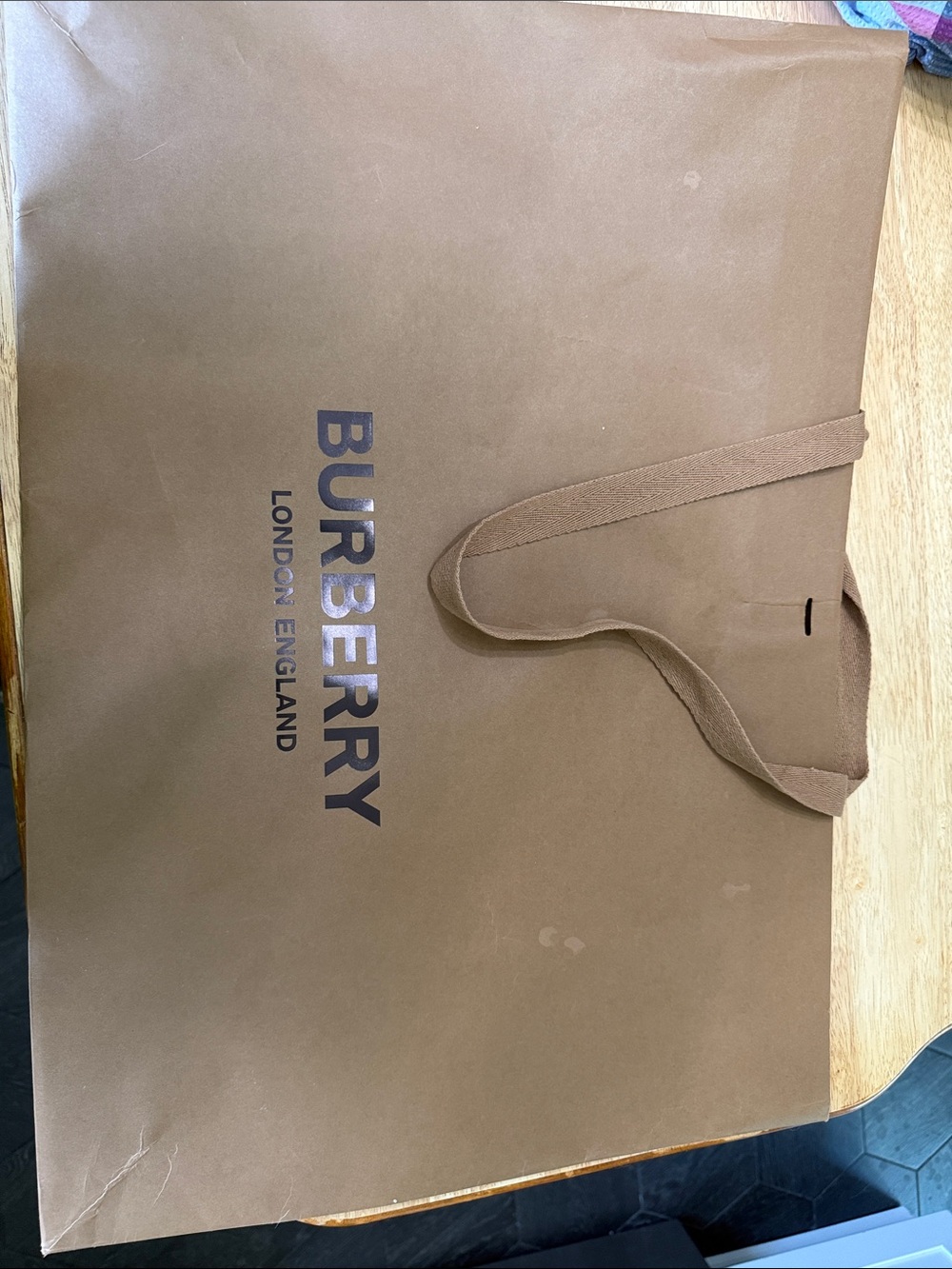 Burberry Brown Paper Shopping Bag with Navy Logo